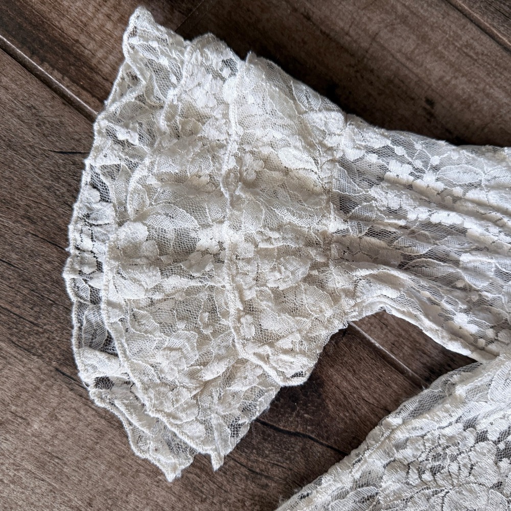 New York & Company Vintage Whimsigoth Tie Front Bell Sleeve Lace Blouse, Ivory,M - Picture 9 of 11